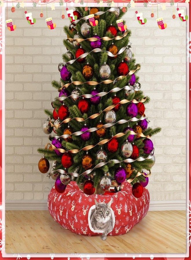 Yeyeplum Christmas Cat Tunnel Bed for Indoor Cats Under Christmas Tree Skirt Tube with Hanging Ball Plush Cat Cave, Washable Holiday Pet Gift Toy & Gift for Kittens(Elk) - Image 5